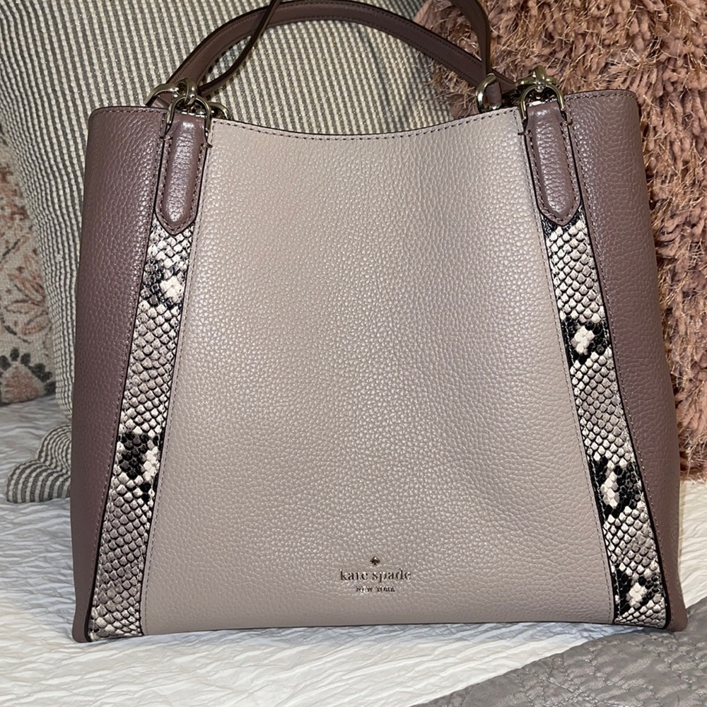 kate spade Taupe and Mauve Snake-Trim Leather Tote